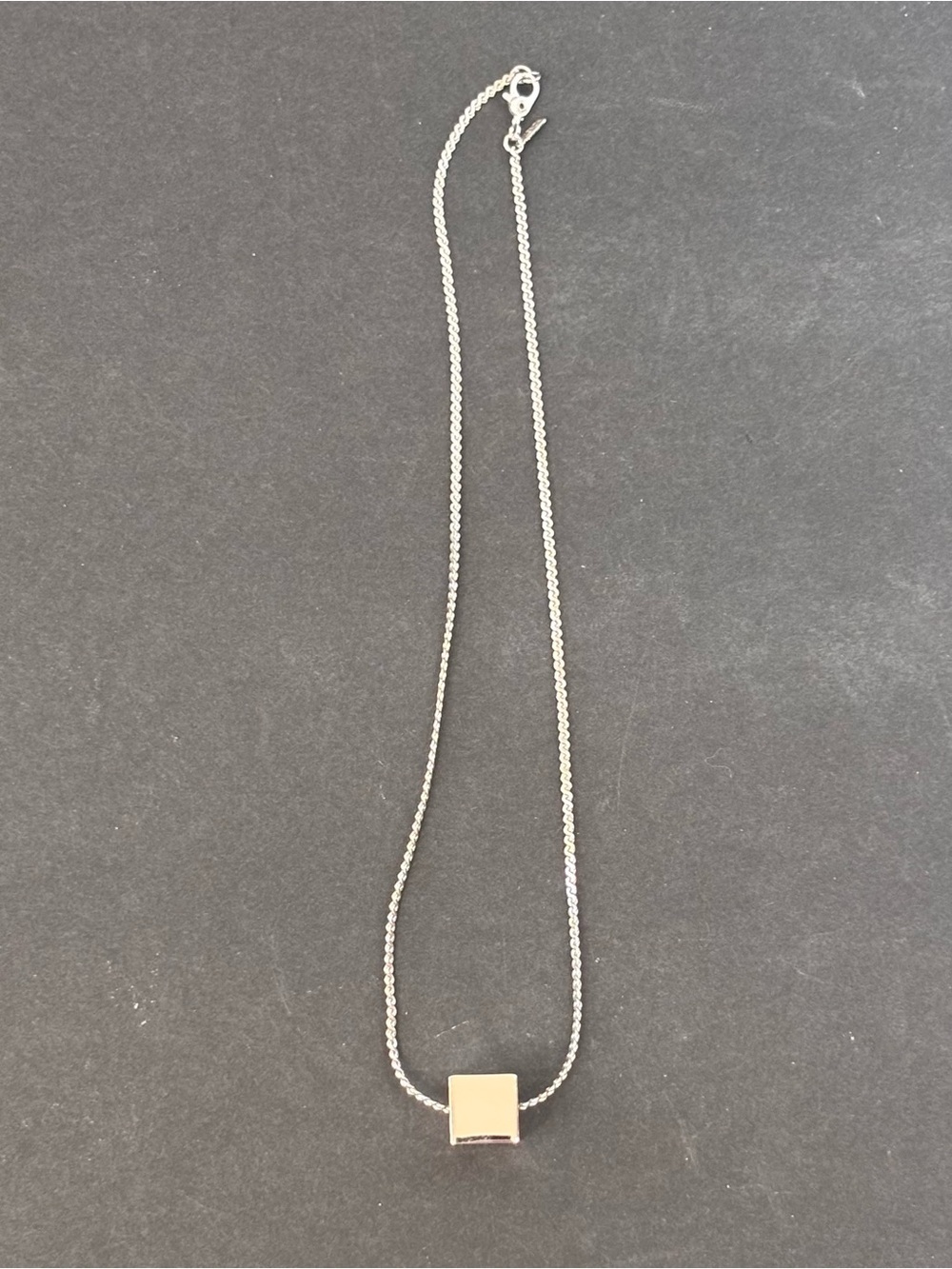 Vintage Monet Necklace Sliding Cube Geometric Pendant Silver Tone Signed 14”